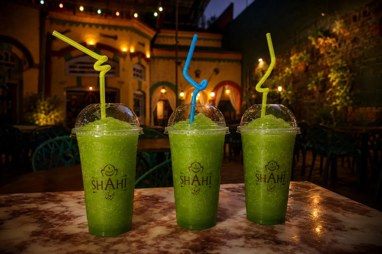 Three green shakes in branded Shahi Rasoi cups