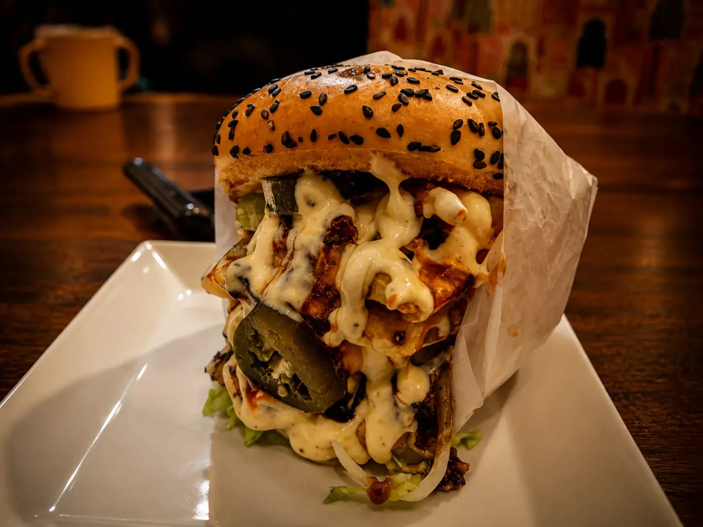 A loaded burger from the Shahi Rasoi grill